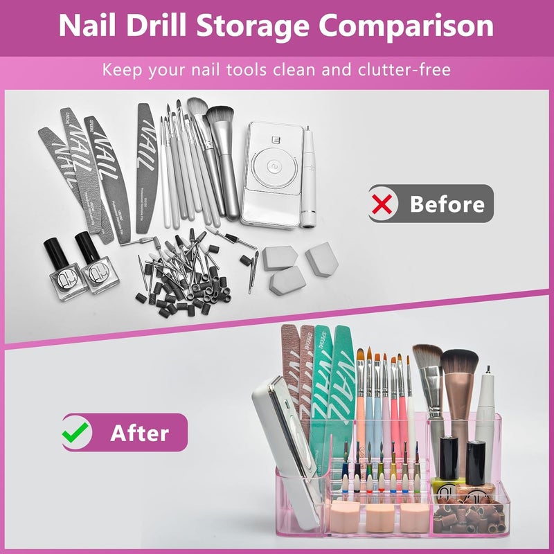 CGBE Nail Drill Holder, 28 Holes Transparent Acrylic Drill Bit Holder for Nails, Professional Nail Tool Organizer and Nail Desk Organizer -Pink (Not Including Nail Drill Machine & Bit) - Image 4
